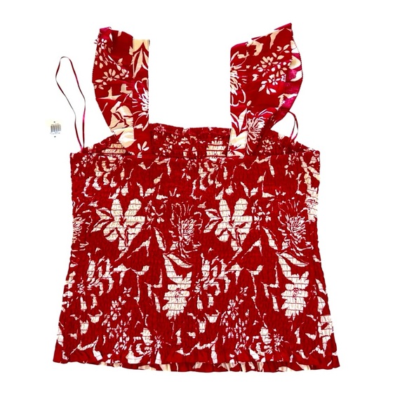 Old Navy Floral Red White Smocked Fitted Ruffle Tank Top M NWT - Picture 5 of 7